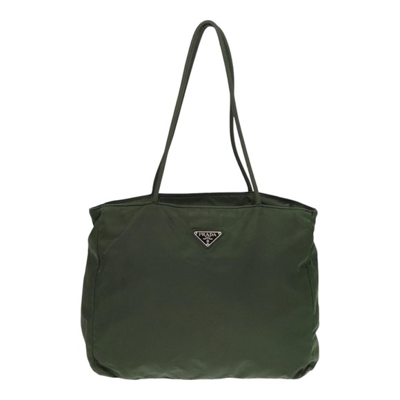 PRADA Tote Bag Nylon Khaki Silver Auth 86343 - Picture 13 of 16